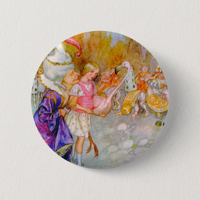 BADGE ROND 5 CM L'ÉCHECS DONNE DES CONSEILS ALICE EN CROQUET DE FL (Devant)