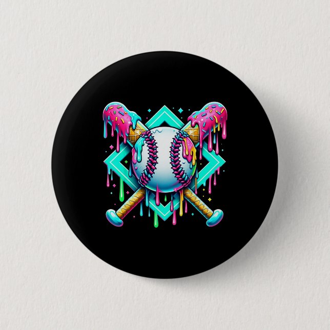 Badge Rond 5 Cm Lèchement De Baseball Pour Garçons Crème Glace Déc (Devant)