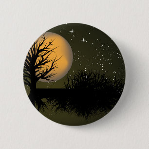 Badge Rond 5 Cm Leçon de la lune ~ Arbre pleine lune et ciel noct