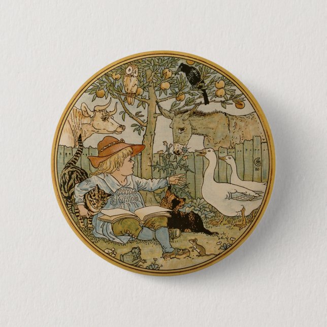 Badge Rond 5 Cm Lecture des animaux (Devant)