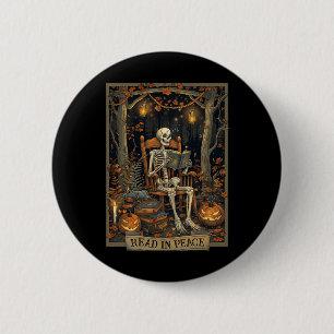 Badge Rond 5 Cm Lecture drôle en paix Squelette Halloween Lecture