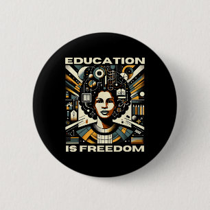 Badge Rond 5 Cm L'éducation est la liberté Noir Livres d'enseignan