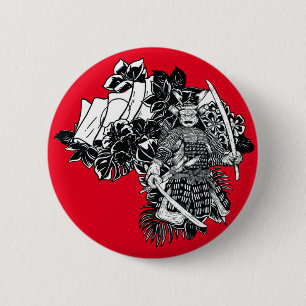 Badge Rond 5 Cm Légendaire Guerrier Samouraï avec Conception de Ka