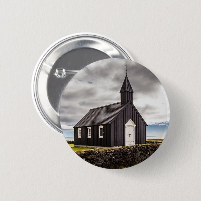 Badge Rond 5 Cm L'Église Noire De Budir, Islande (Devant & derrière)