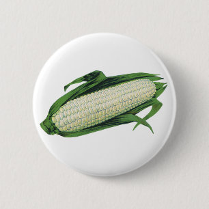Badge Rond 5 Cm Légumes alimentaires vintage Maïs blanc en épi