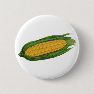 Badge Rond 5 Cm Légumes alimentaires vintage ; Maïs jaune sur épi