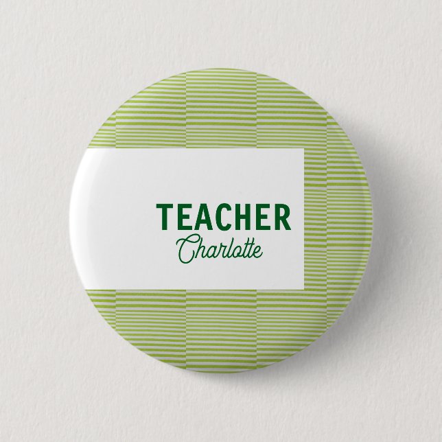 Badge Rond 5 Cm Lemon green white stripes teacher professor name c (Devant)