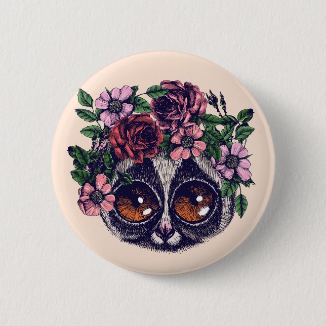 Badge Rond 5 Cm Lémur floral doux (Devant)