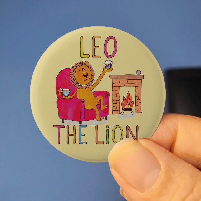 Badge Rond 5 Cm Leo le Lion, buveur de thé, zodiac mignon lion But (Créateur téléchargé)