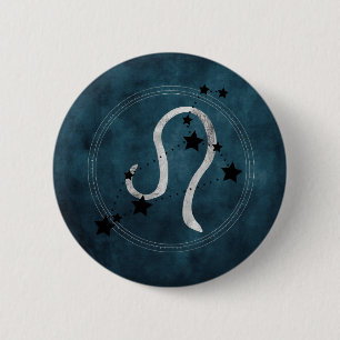 Badge Rond 5 Cm Leo le lion constellation noir & argent zodiac