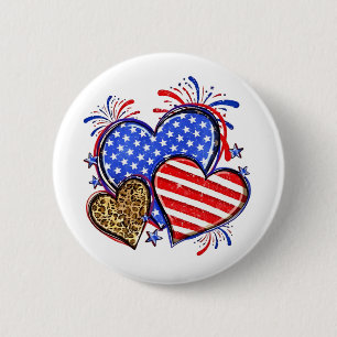 Badge Rond 5 Cm Leopard American Flag Heart 4 juillet USA