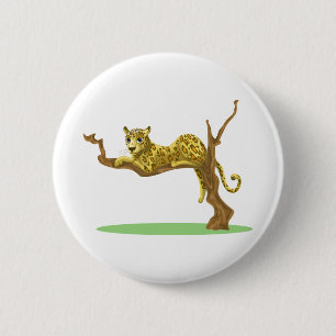 Badge Rond 5 Cm Leopard Arbre assis Jungle Bois Environnement