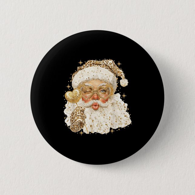Badge Rond 5 Cm Leopard Santa Christmas Funny Gift For Women, Girl (Devant)