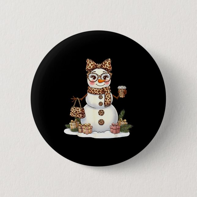 Badge Rond 5 Cm Leopard Snowman With Sungles Funny Christmas Women (Devant)