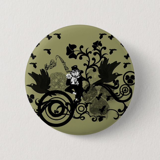 Badge Rond 5 Cm Leprechaun en noir (Devant)