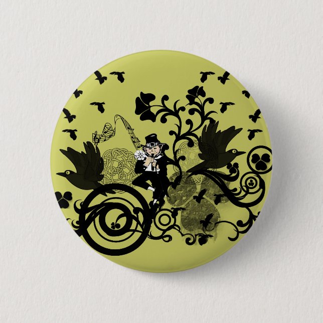 Badge Rond 5 Cm Leprechaun en noir (Devant)