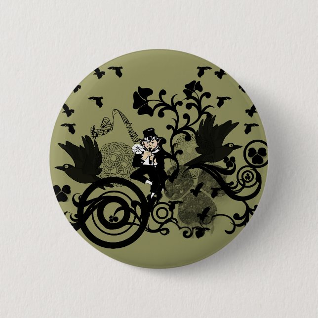 Badge Rond 5 Cm Leprechaun en noir (Devant)