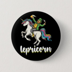 Badge Rond 5 Cm Lepricorn Leprechaun Unicorn St Patrick's Day