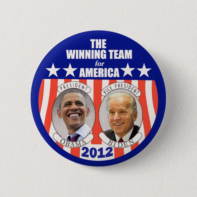 Badge Rond 5 Cm L'équipe gagnante pour l'Amérique : Obama et Biden (Devant)