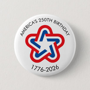 Badge Rond 5 Cm Les 250 ans de l'Amérique 1776-2026 Rouge Blanc Bl