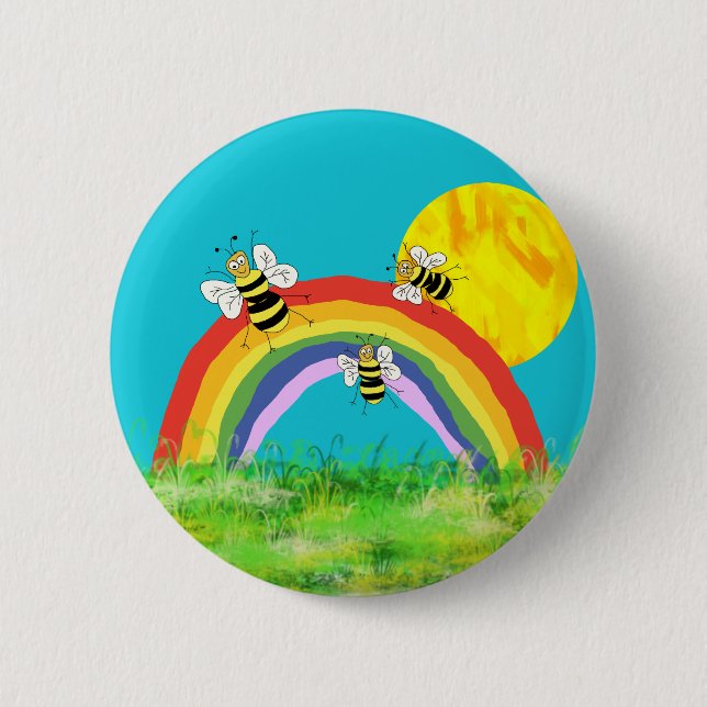 Badge Rond 5 Cm Les abeilles apprécient le printemps plante heureu (Devant)