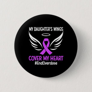 Badge Rond 5 Cm Les ailes de ma fille couvrent mon coeur Ruban vio