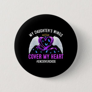 Badge Rond 5 Cm Les ailes de ma fille couvrent mon coeur Ruban vio
