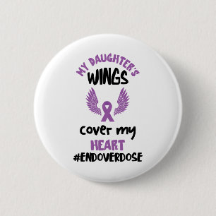 Badge Rond 5 Cm Les Ailes de Ma Fille Ruban Violet de Sensibilisat