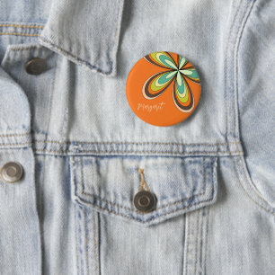 Badge Rond 5 Cm les années 70 Hippie super Fleur Orange Retro Dais