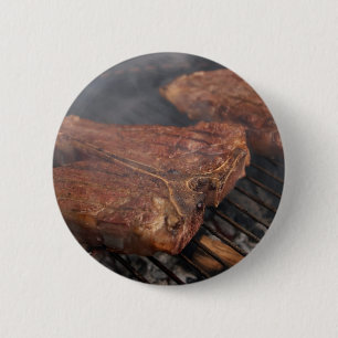 Badge Rond 5 Cm Les biftecks grillant le barbecue grille la viande