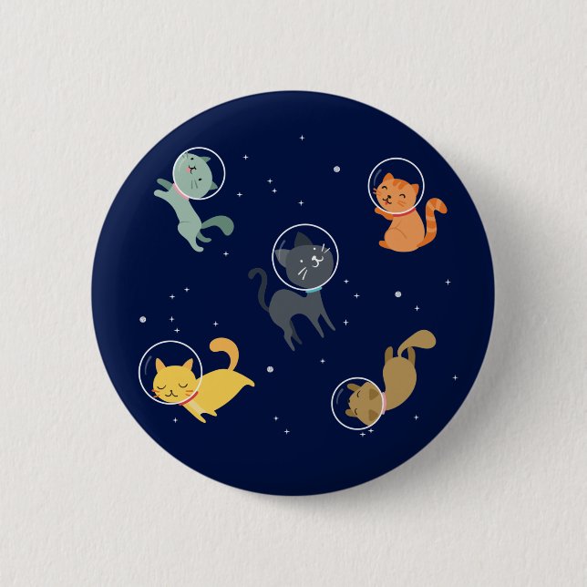 Badge Rond 5 Cm Les Chats D'Astronautes Dans L'Espace (Devant)