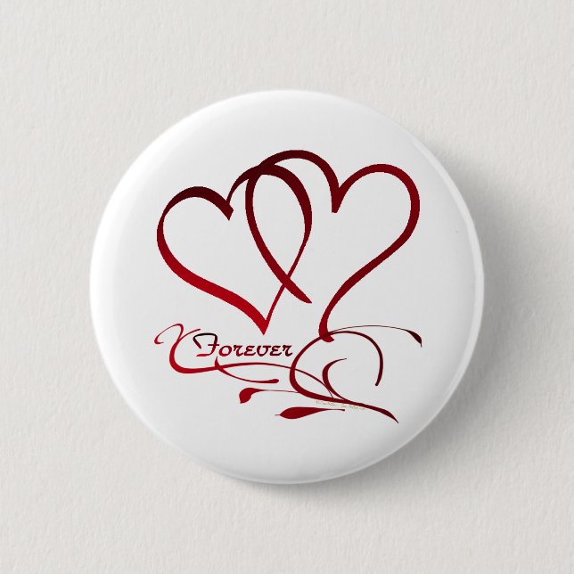 Badge Rond 5 Cm Les Coeurs Forever rouge sur blanc (Devant)