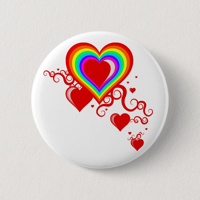 Badge Rond 5 Cm les coeurs se chamaillent. rainbowz. (Devant)