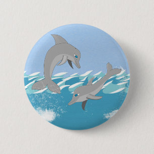 Badge Rond 5 Cm Les dauphins La baignade dans l'océan