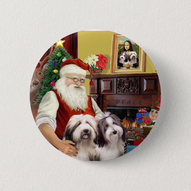 Badge Rond 5 Cm Les deux Bearded Collies de Santa (Devant)