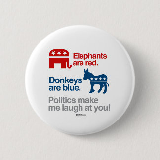 BADGE ROND 5 CM LES ÉLÉPHANTS SONT ROUGES. LES ÂNES SONT BLEUS.