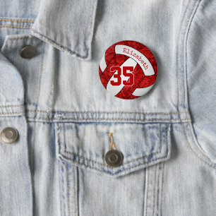 Badge Rond 5 Cm les filles nomment rouge blanc volleball équipe co