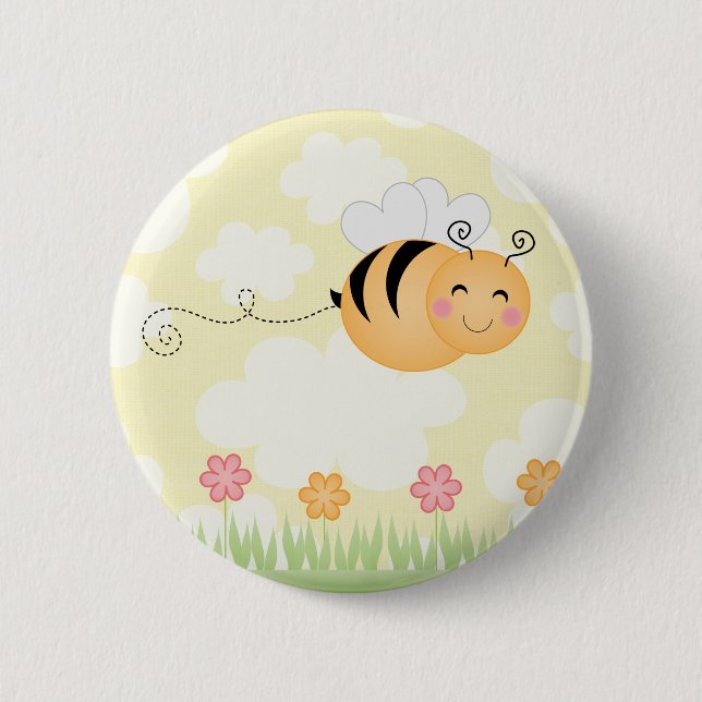 Badge Rond 5 Cm Les fleurs mignonnes d'abeille et de ruche de (Devant)