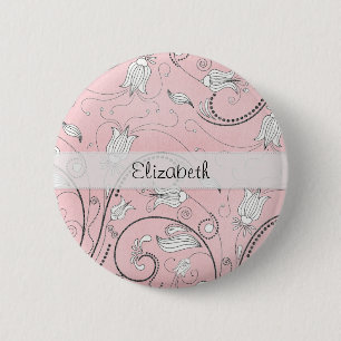 Badge Rond 5 Cm Les fleurs noires grises roses ont piqué le véli