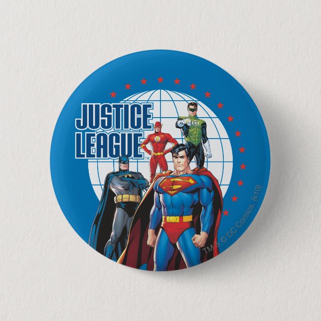 Badge Rond 5 Cm Les héros mondiaux de la Ligue de Justice (Devant)