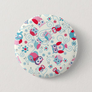 Badge Rond 5 Cm les hiboux drôles girly mignons de visages fleurit