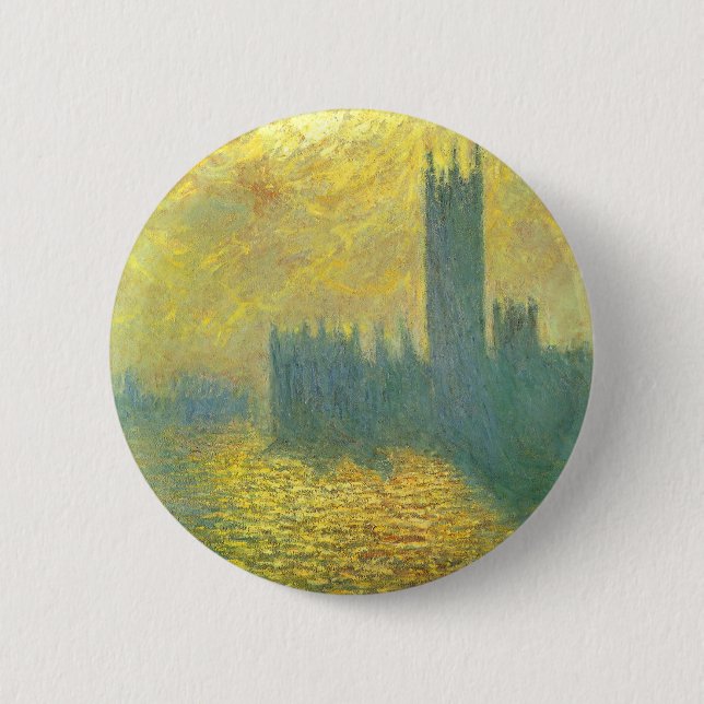 Badge Rond 5 Cm Les Houses de Parlement, ciel orageux de Claude Mo (Devant)