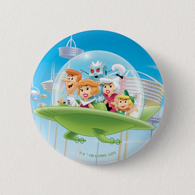 Badge Rond 5 Cm Les Jetsons | La Voiture Volante Familiale (Devant)