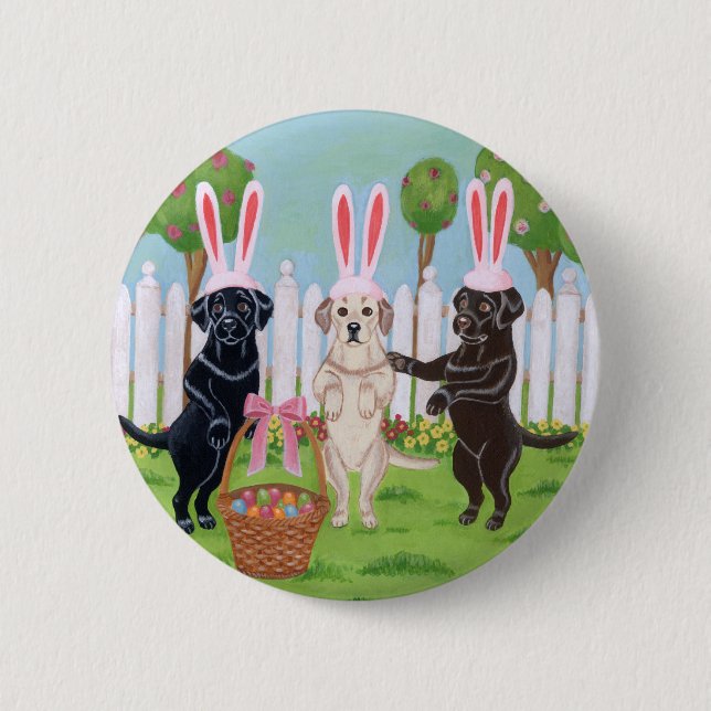 Badge Rond 5 Cm Les lapins de Pâques du Labrador! ! (Devant)