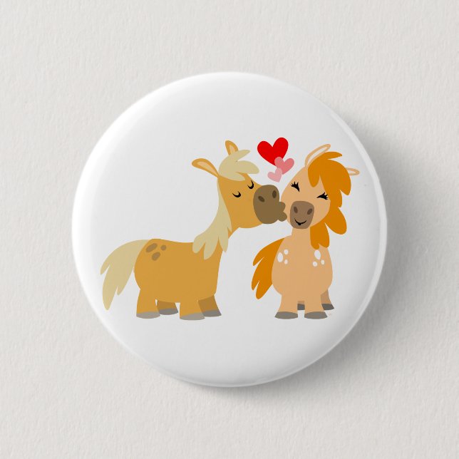 Badge Rond 5 Cm Les mignons poneys caricaturaux en amour (Devant)
