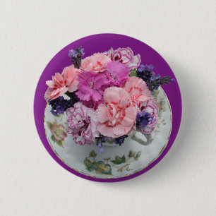 Badge Rond 5 Cm Les oeillets roses dans la tasse