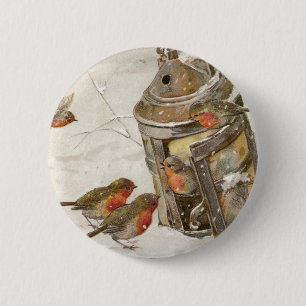 Badge Rond 5 Cm Les oiseaux trouvent l'abri dans Noël de cru de