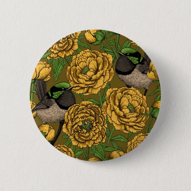 Badge Rond 5 Cm Les pivoines et les brunes (Devant)