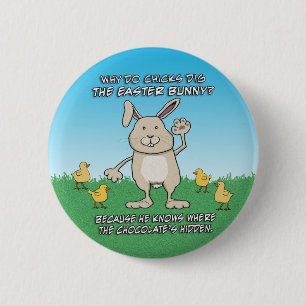 Badge Rond 5 Cm Les poussins drôles creusent le lapin de Pâques