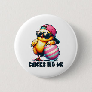 Badge Rond 5 Cm Les poussins m'aiment Pâques drôle de Pâques pour 
